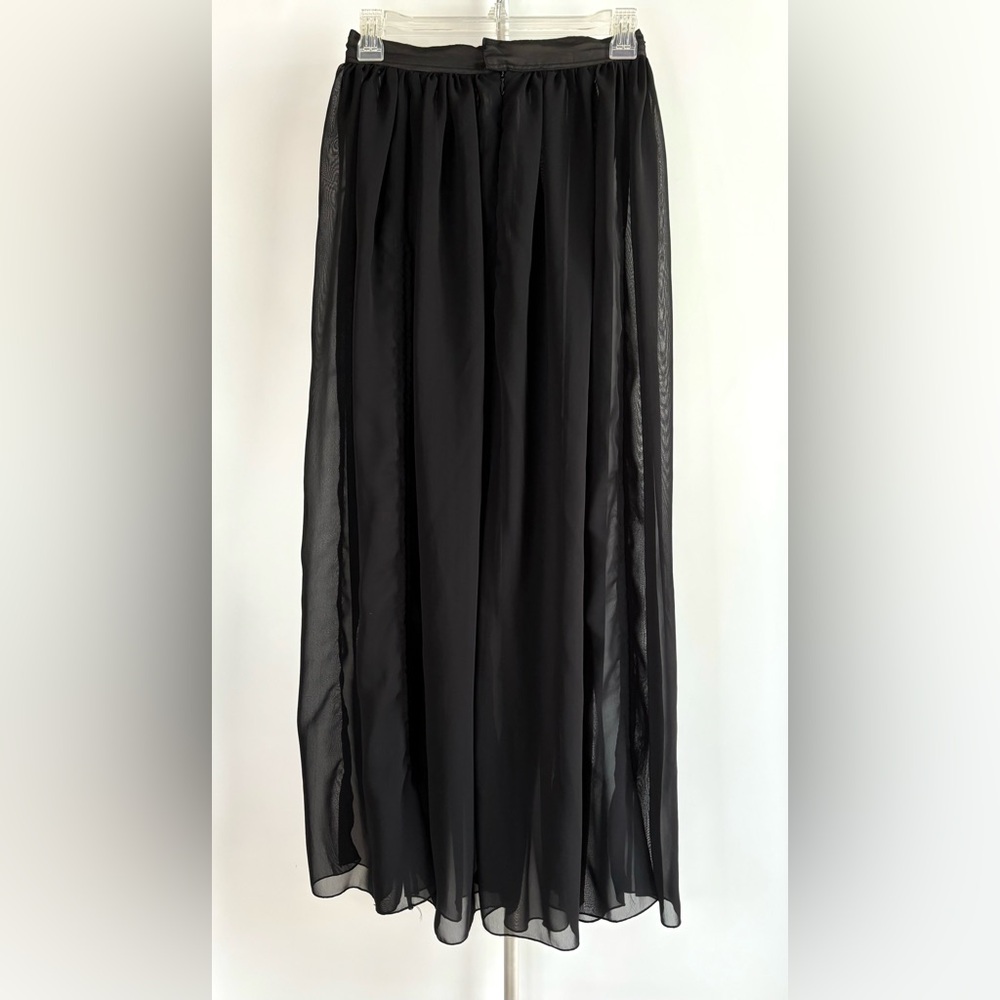 Sheer Full Black Skirt Chiffon Witchy‎ Goth Indie Ruched Flowy Maxi Skirt Size 4